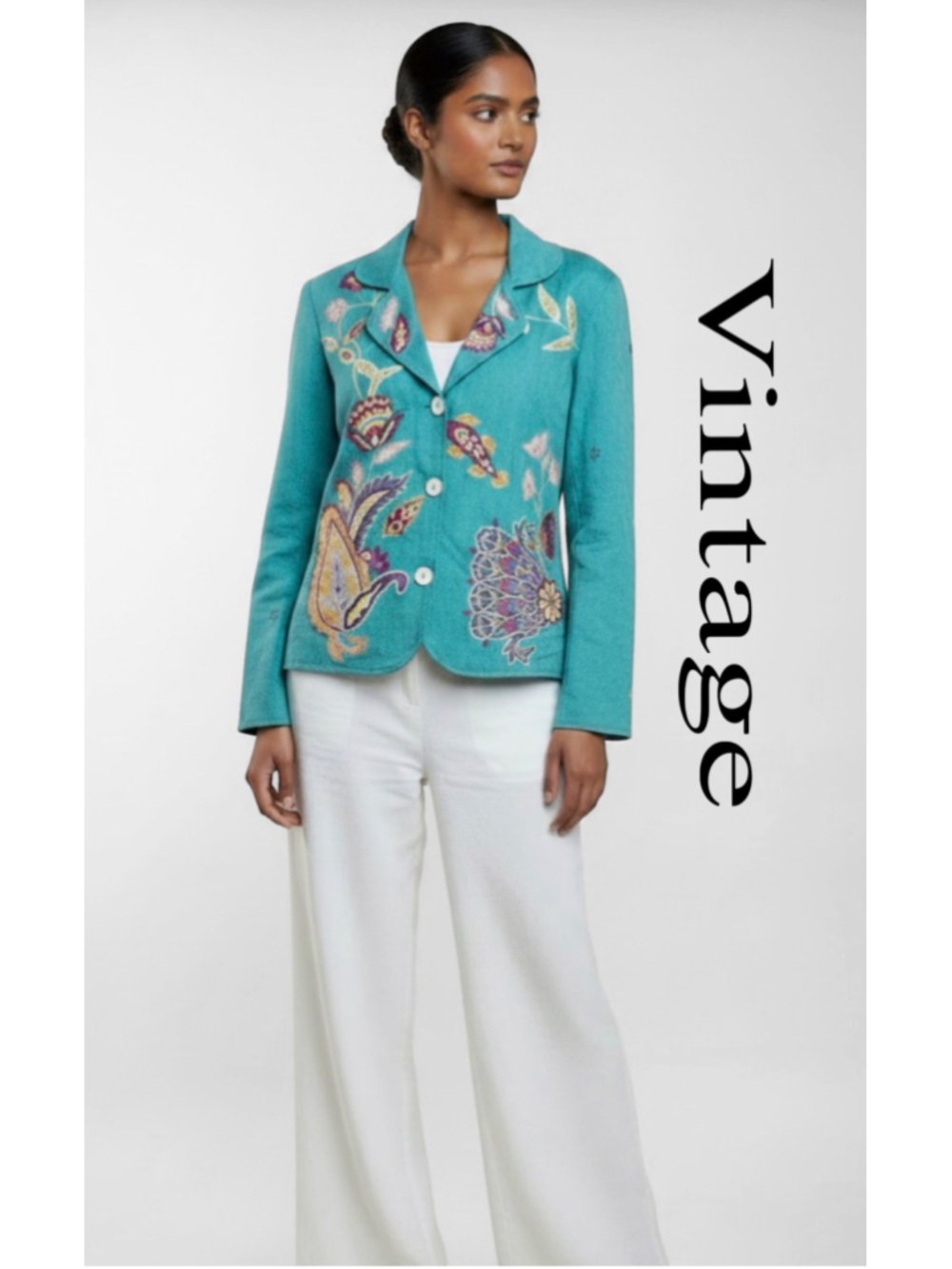 Alex Kim Rare Vintage Embroidered Teal Blazer